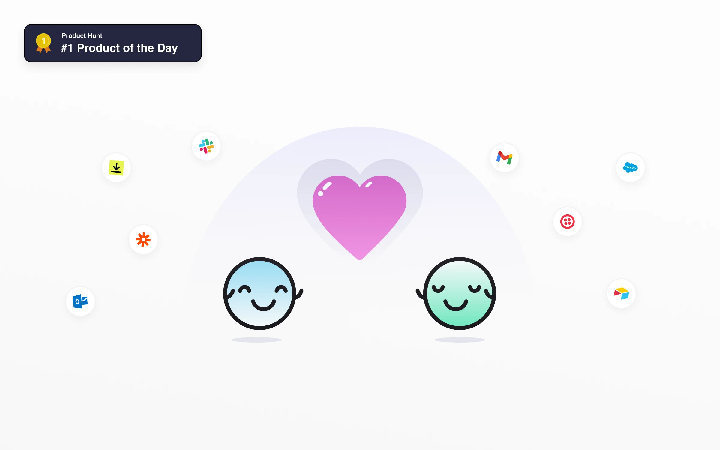 Macro's Product Hunt launch graphic, a pink heart flanked by two smiling faces